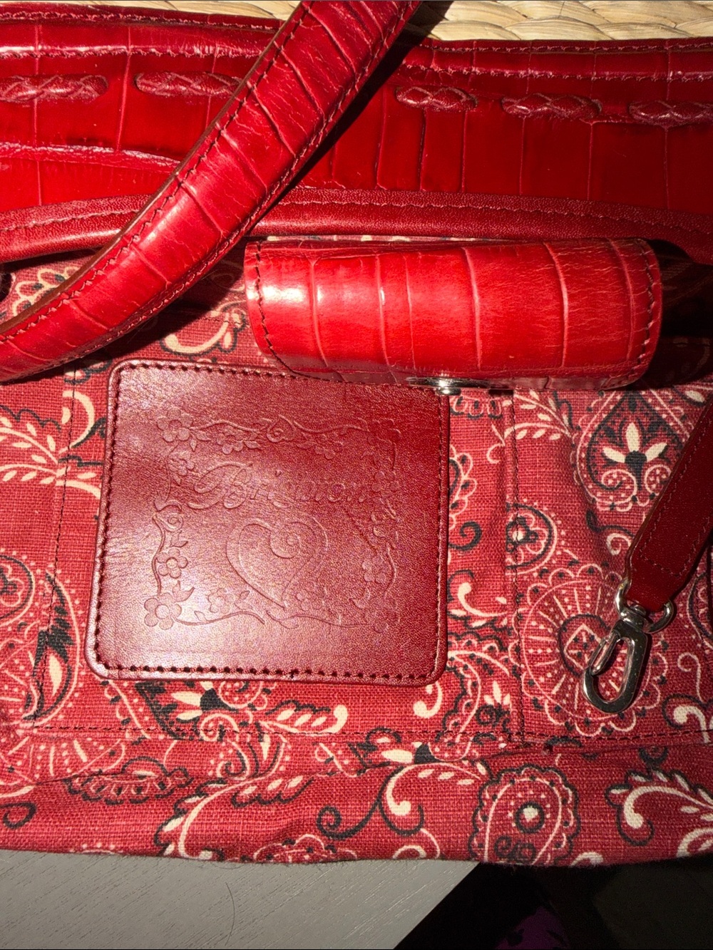 Brighton Red Trim Woven Shoulder Bag with Heart Charm - Picture 8 of 12